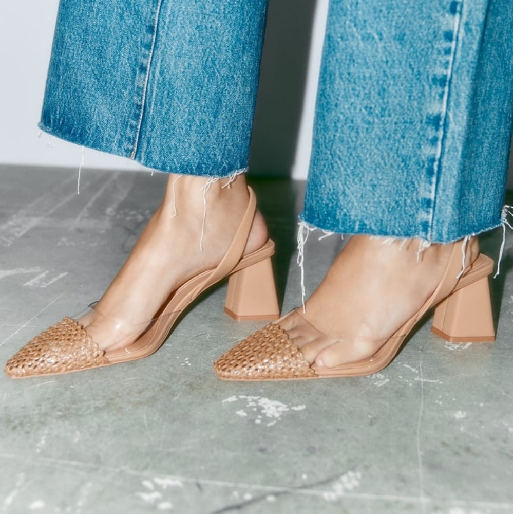 ZARA LIMITED EDITION BLOCK HEEL VINYL TOE SLINGBACKS